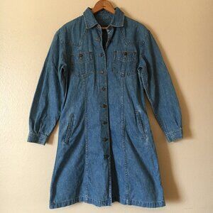 Vintage Liz Claiborne Jean Dress PM Denim Western Blue Denim Button Pockets